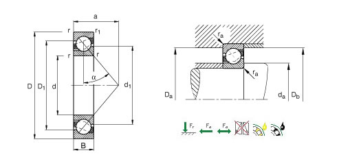 NACHI7306DB角接触球轴承平面图
